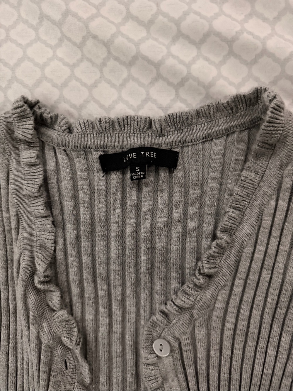 Love Tree Gray Ribbed Ruffle-Trim Cardigan Sweater - Picture 3 of 5